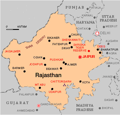Rajasthan Tourist Places Map With Distance