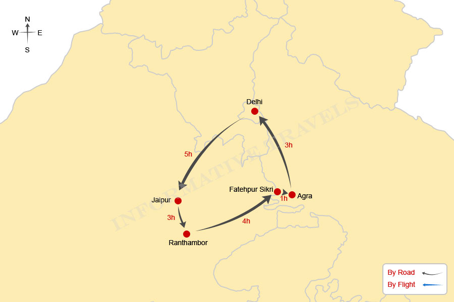 Map - Delhi Agra Jaipur Ranthambore